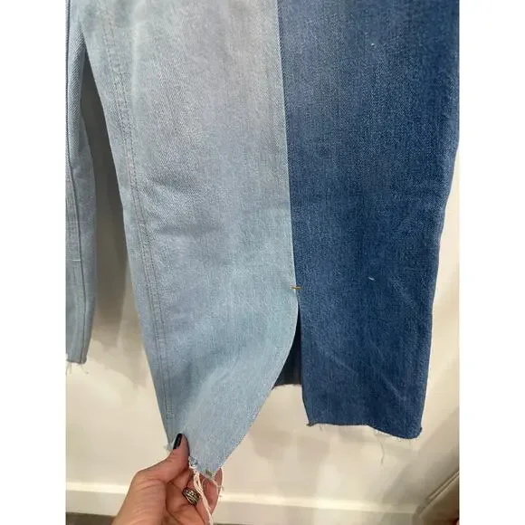 Frame Cotton Denim Split Seam Wide Leg Jeans Two-Toned Blue Women's Size 24 - Picture 5 of 9